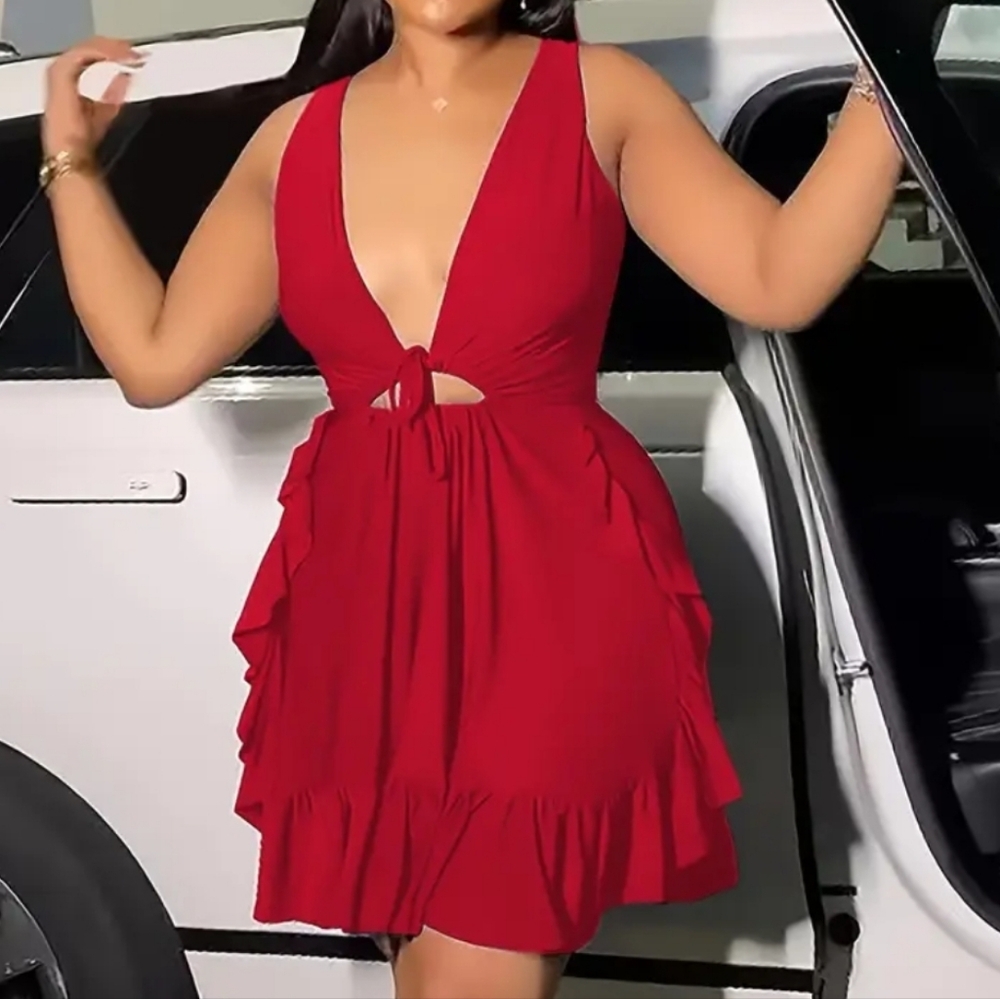 Elegant Red Ruffle Dress